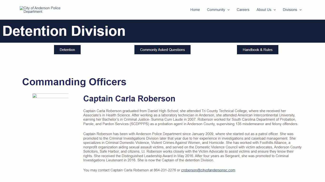 Detention – City of Anderson Police Department