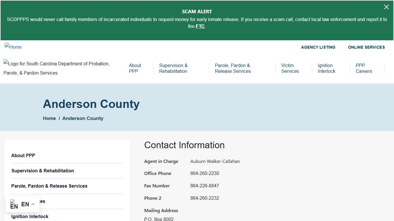 Anderson County South Carolina Department of Probation, Parole and Pardon Services